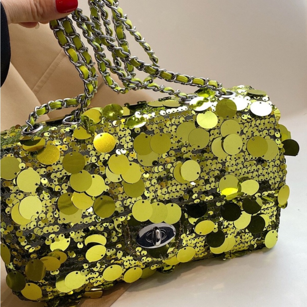 Sequin Chain Shoulder Bag - Gold